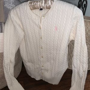 Off White Cable Knit Polo by Ralph Lauren